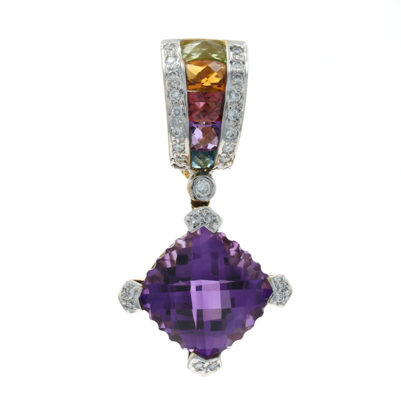 6.66ctw Amethyst and Peridot Pendant Yellow Gold