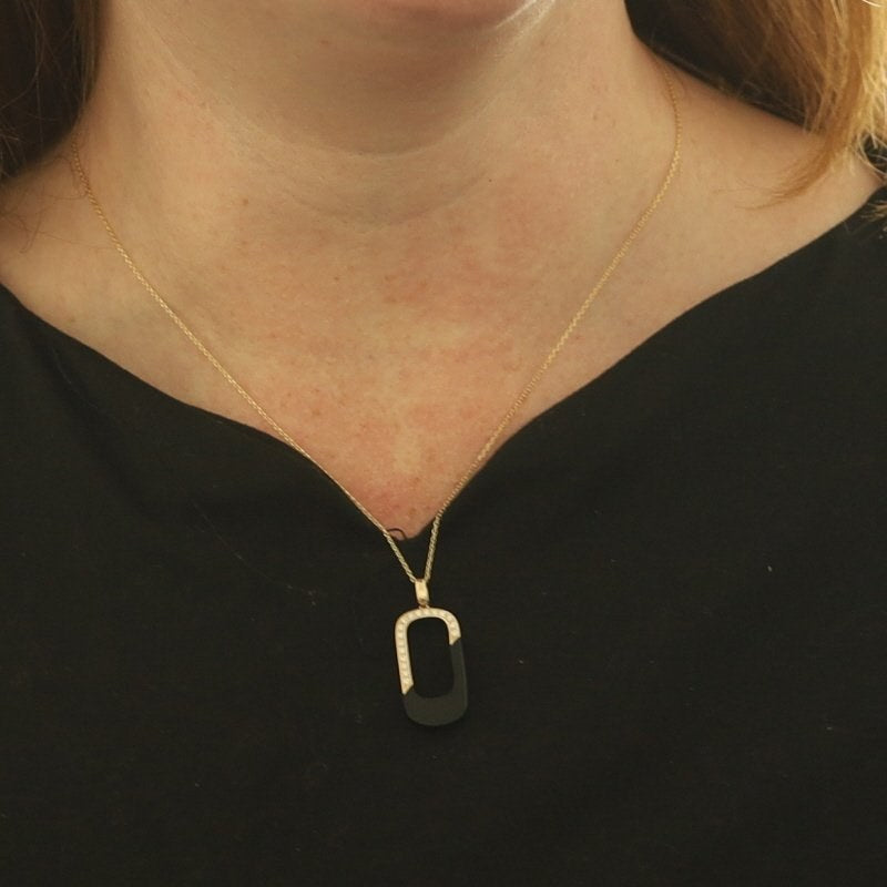 .16ctw Onyx and Diamond Women's Pendant Necklace Yellow Gold