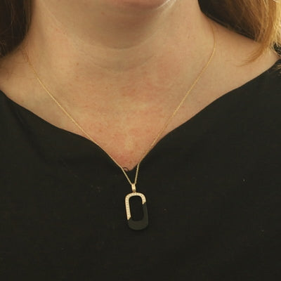 .16ctw Onyx and Diamond Women's Pendant Necklace Yellow Gold