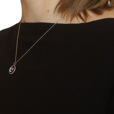 Lapis Lazuli and Diamond Pendant Necklace Yellow Gold