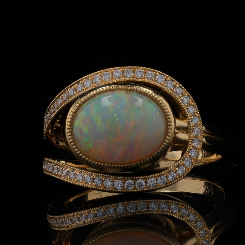 2.09ctw Opal and Diamond Ring Yellow Gold