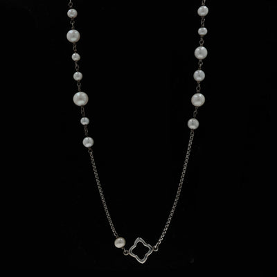 David Yurman Bijoux Quatrefoil Necklace Pearl Station Necklace Sterling Silver