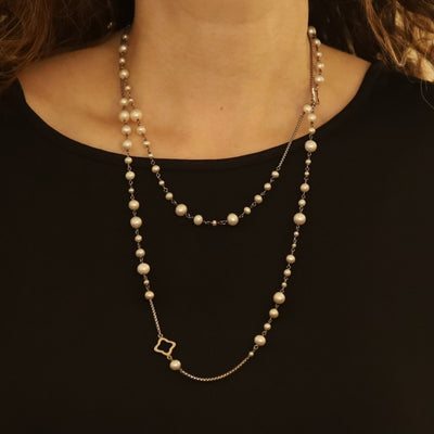 David Yurman Bijoux Quatrefoil Necklace Pearl Station Necklace Sterling Silver