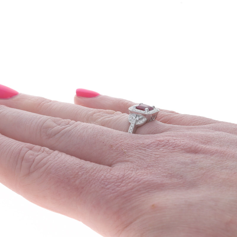 .59ctw Red Beryl/Emerald and Diamond Ring White Gold