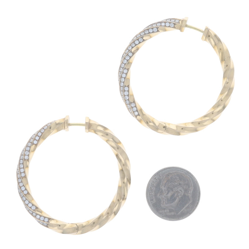 David Yurman Cable Edge Hoop Earrings 1.5in 1.84ctw Diamond Earrings Yellow Gold