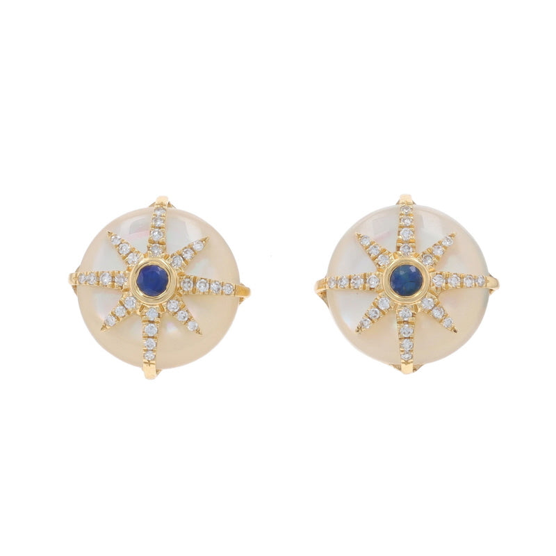 .21ctw Mother of Pearl and Sapphire Earrings Yellow Gold
