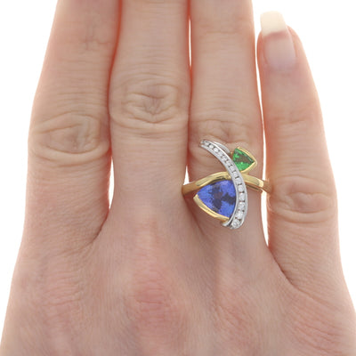 Richard Krementz 4.42ctw Tanzanite and Tsavorite Garnet Ring Yellow Gold