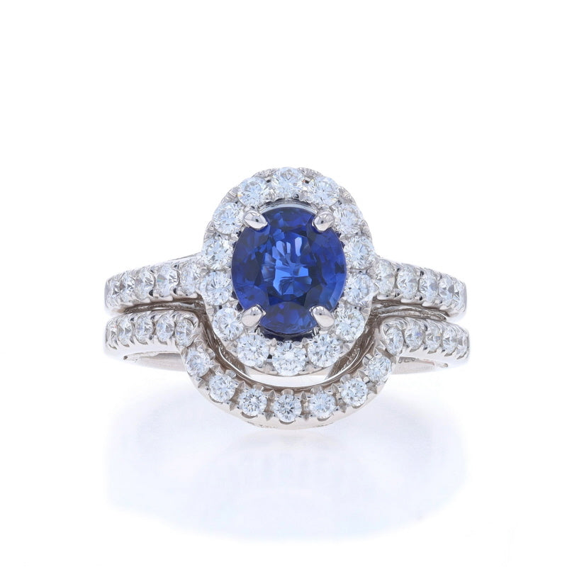 2.59ctw Sapphire and Diamond Engagement Ring & Wedding Band White Gold