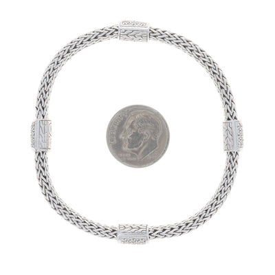 John Hardy 5mm Four Station Icon Bracelet .75ctw Diamond Bracelet Sterling Silver