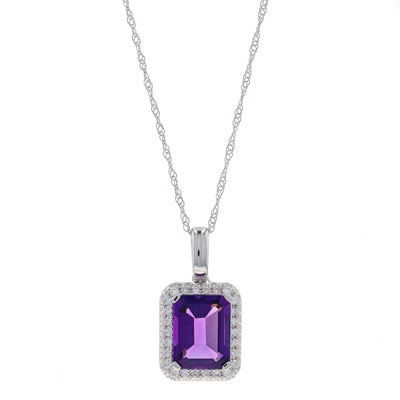 2.06ctw Amethyst and Diamond Pendant Necklace White Gold