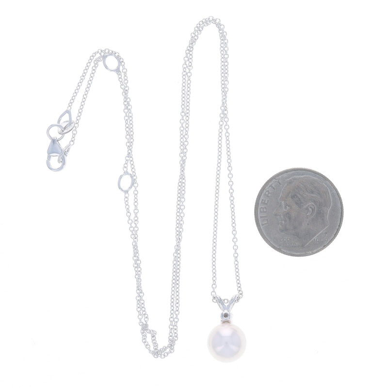 Akoya Pearl and Diamond Cable Chain Pendant Necklace White Gold