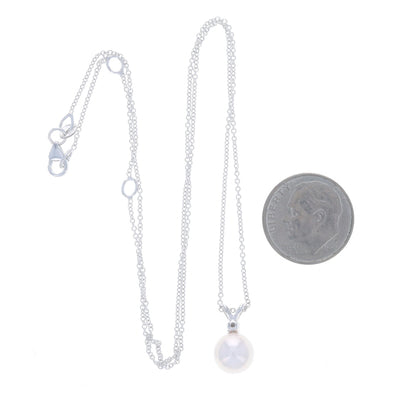 Akoya Pearl and Diamond Cable Chain Pendant Necklace White Gold