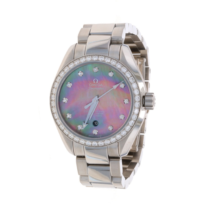 Omega Aqua Terra Seamaster Diamond and Mother of Pearl Ladies Wristwatch 231.15.34.20.57.001 Stainless Steel Automatic