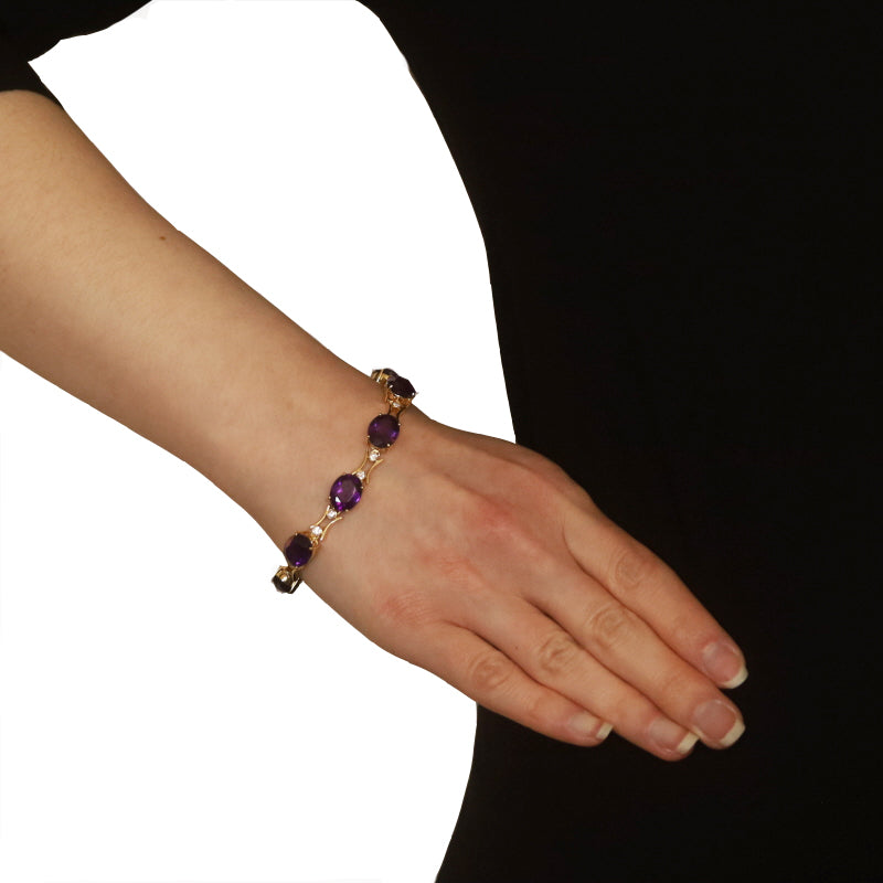 32.78ctw Amethyst and Diamond Bracelet Yellow Gold