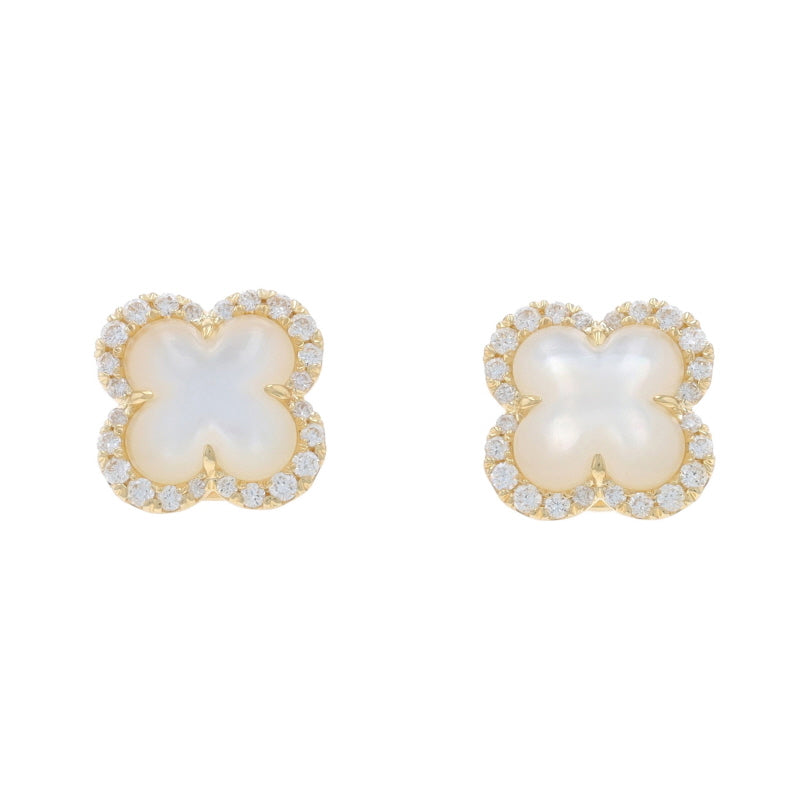 .22ctw Mother of Pearl and Diamond Earrings Yellow Gold