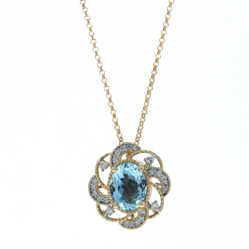1.25ctw Aquamarine and Diamond Pendant Necklace Yellow Gold