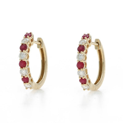 .75ctw Diamond and Ruby Women's Earrings Yellow Gold