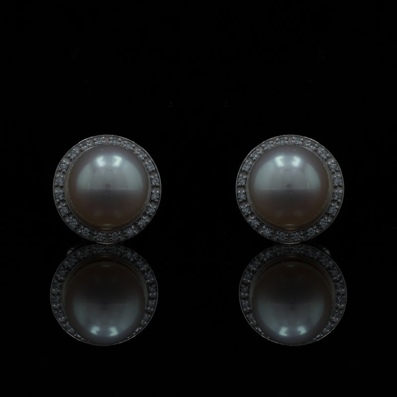 .10ctw Freshwater Pearl and Diamond Earrings White Gold