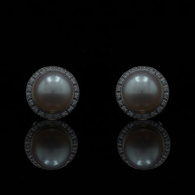 .10ctw Freshwater Pearl and Diamond Earrings White Gold