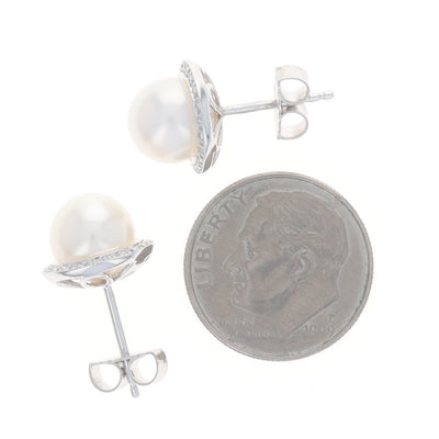 .10ctw Freshwater Pearl and Diamond Earrings White Gold