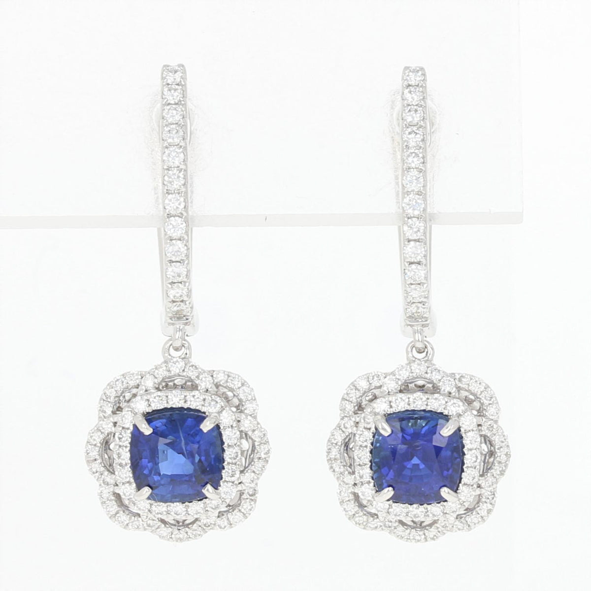 Sapphire & Diamond Halo Earrings  2.13ctw