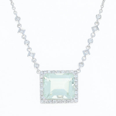 Prasiolite & Diamond Halo Necklace  6.85ctw