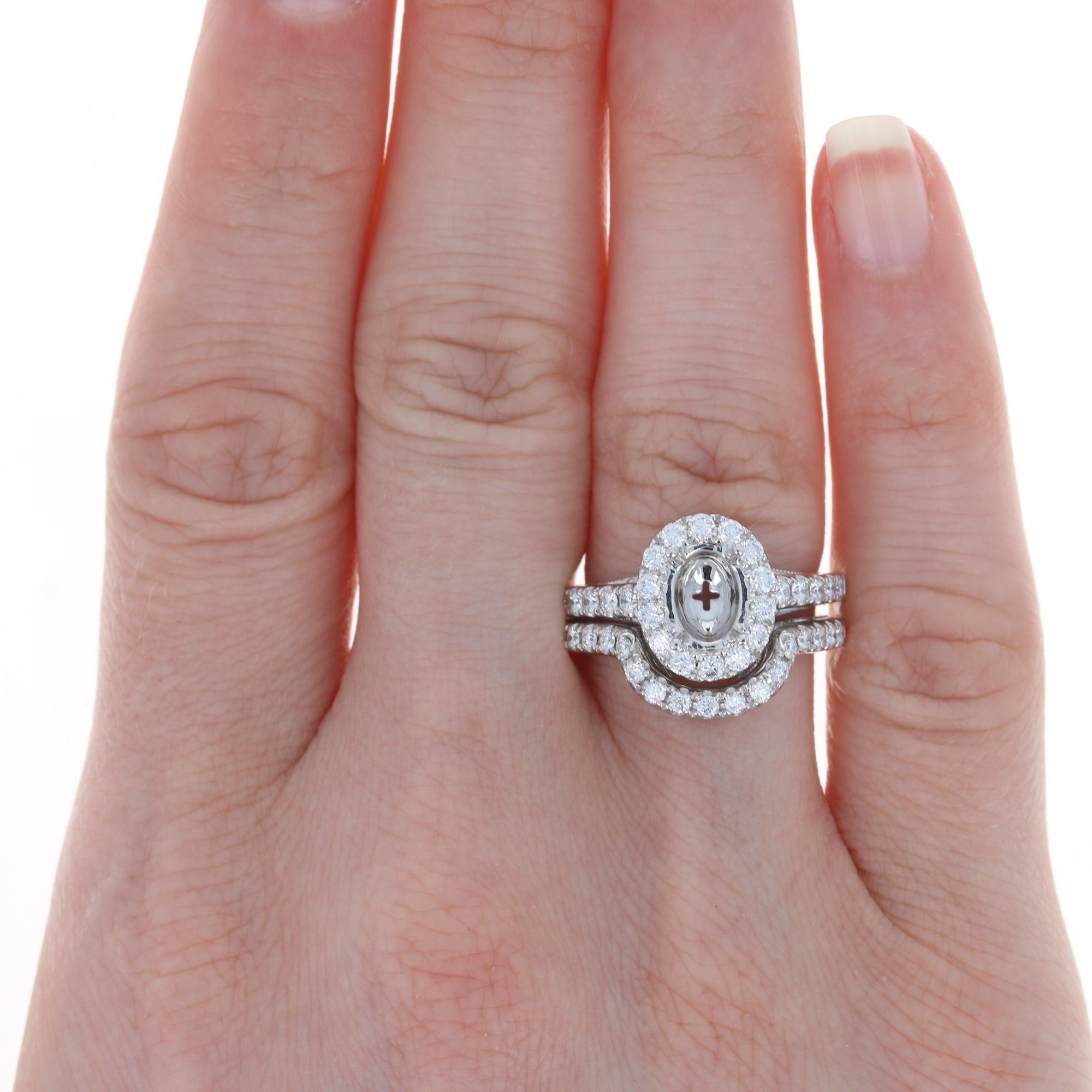 oval halo engagement rings with band