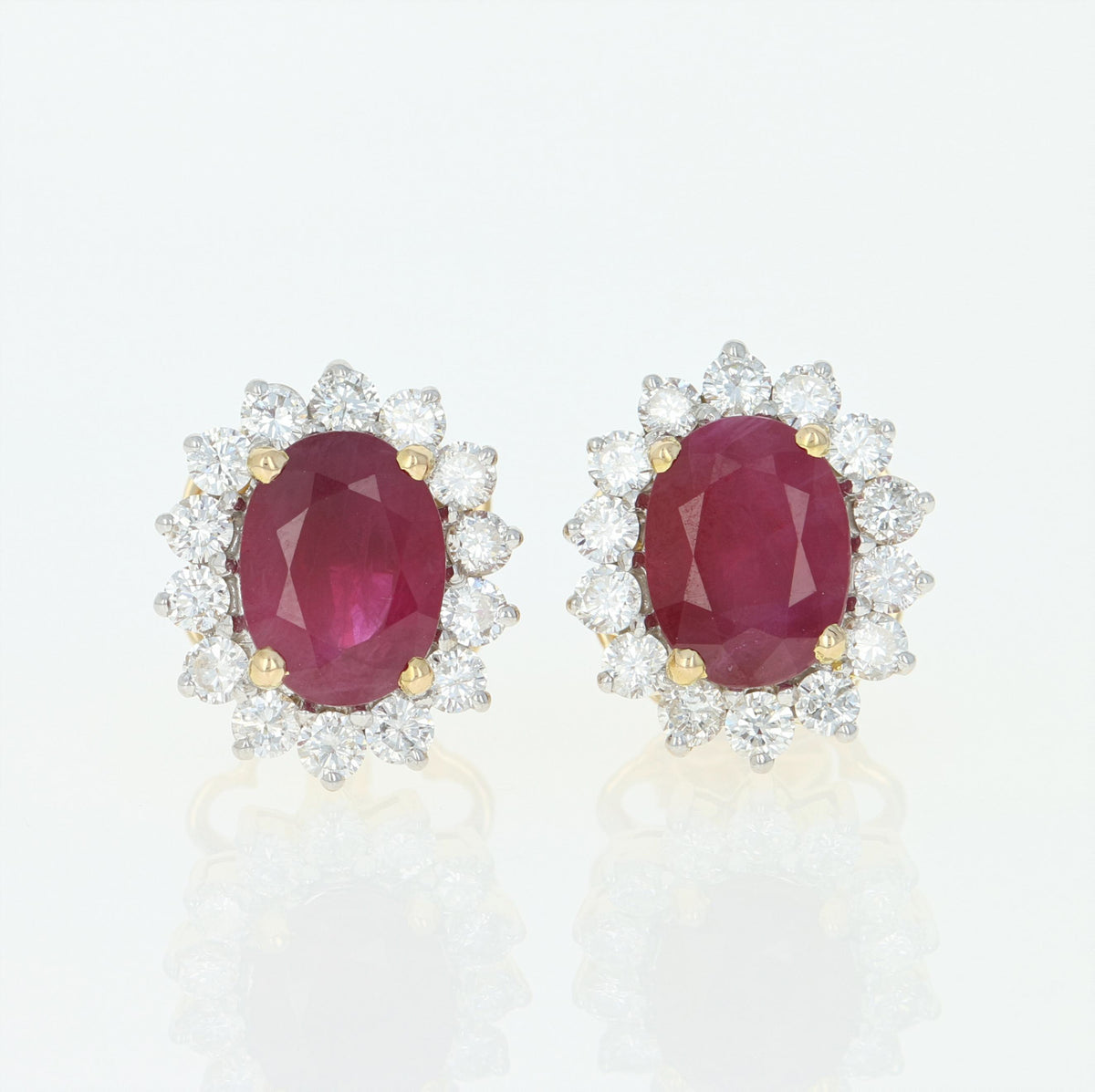 Ruby & Diamond Halo Stud Earrings 4.08ctw