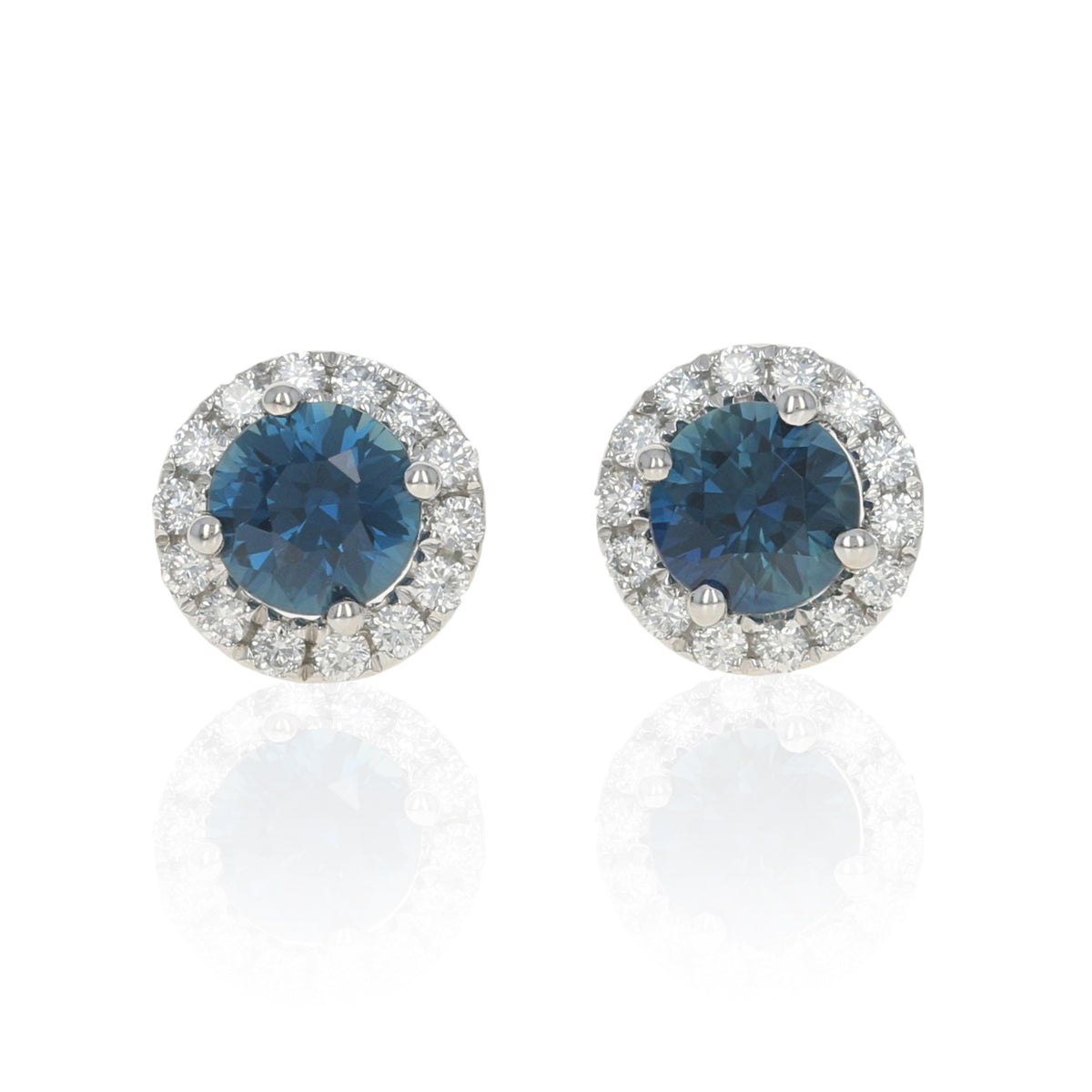 1.14ctw Sapphire & Diamond Halo Earrings White Gold