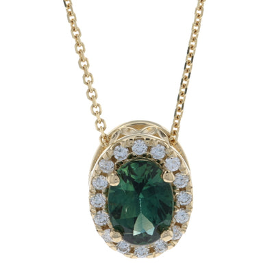 .87ct Teal Sapphire & Diamond Necklace Yellow Gold