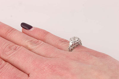 .73ctw European Cut Diamond Art Deco Engagement Ring -18k Gold Vintage Solitaire