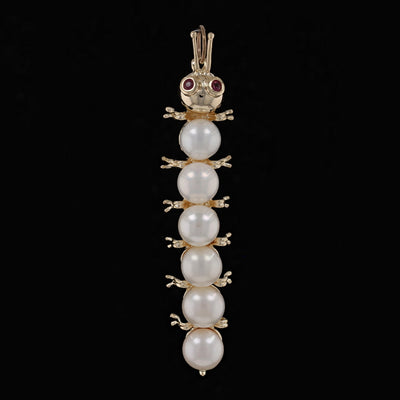 Cultured Pearl & Ruby Brooch/Pendant Yellow Gold