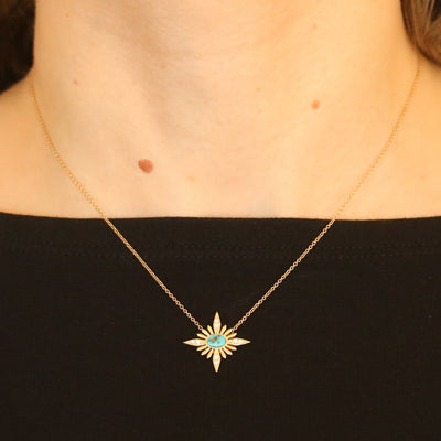 Turquoise & Diamond Necklace Yellow Gold