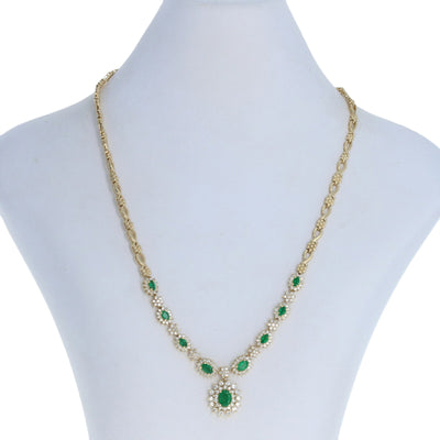 3.80ctw Emerald & Diamond Necklace Yellow Gold