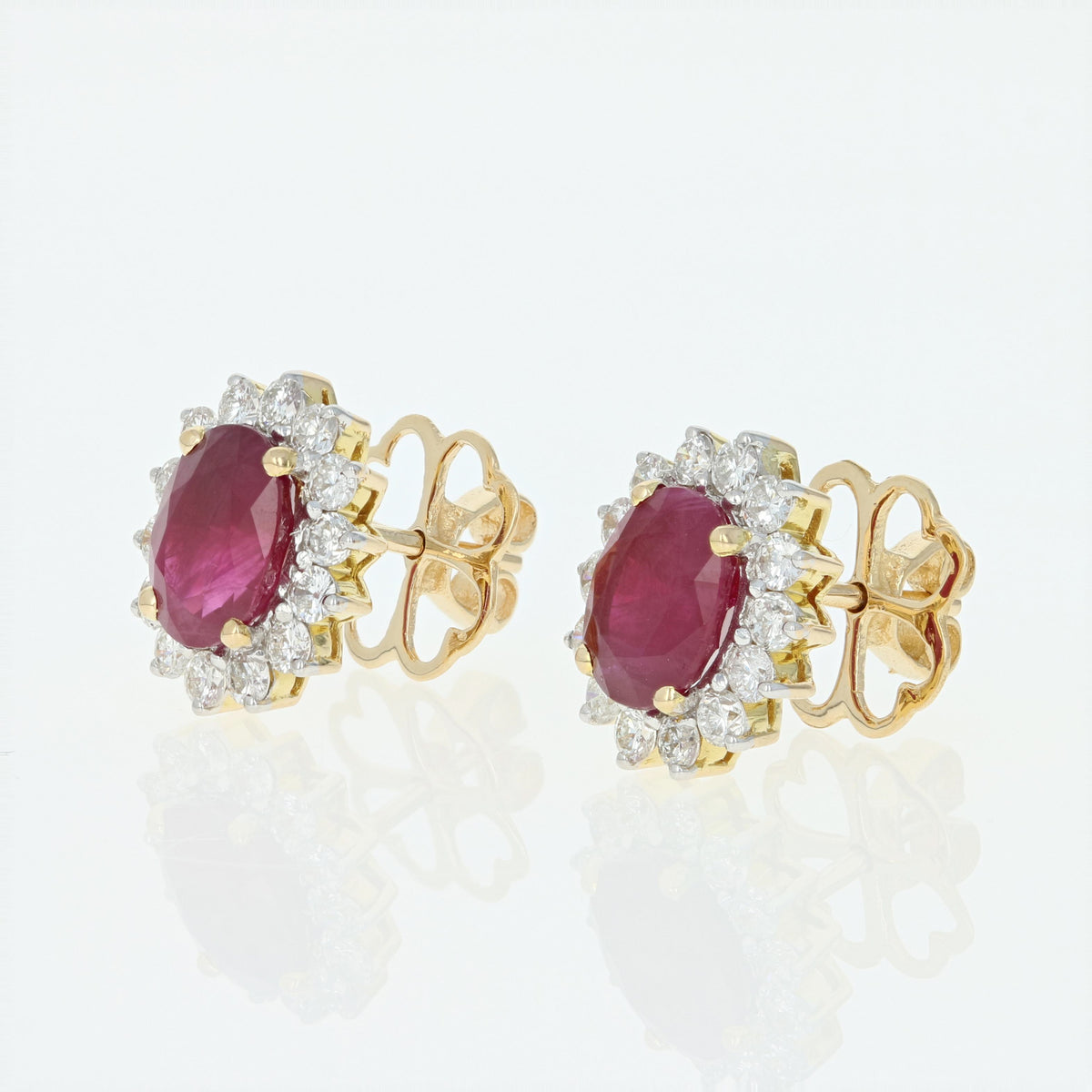 Ruby & Diamond Halo Stud Earrings 4.08ctw