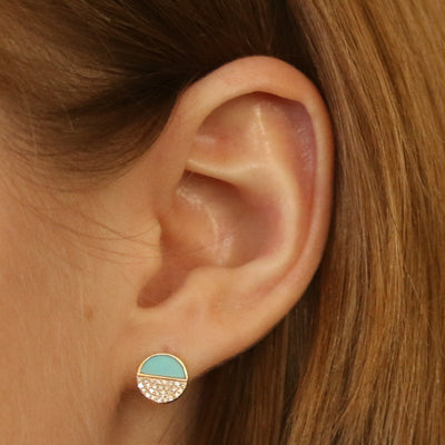 Turquoise & Diamond Earrings Yellow Gold