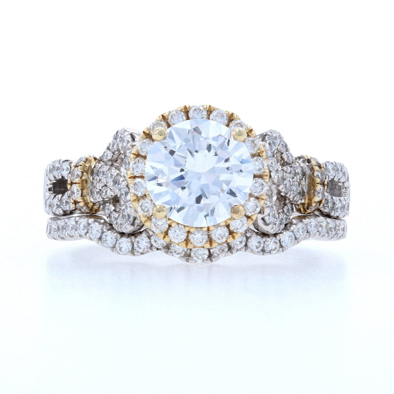 Semi-Mount Halo Engagement Ring & Wedding Band White Gold