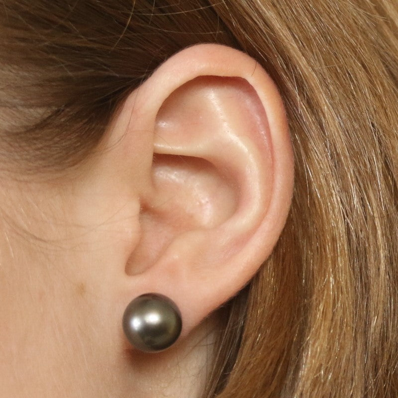 10.5mm Tahitian Pearl Earrings White Gold