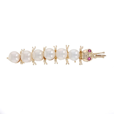 Cultured Pearl & Ruby Brooch/Pendant Yellow Gold