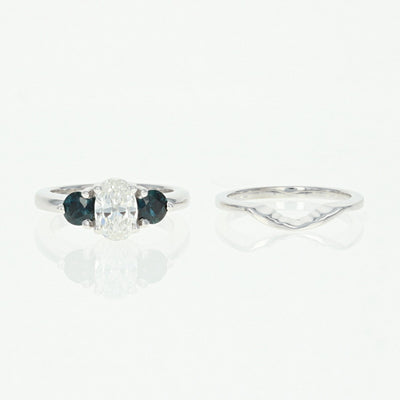 Diamond & Sapphire Engagement Ring & Wedding Band 1.93ctw