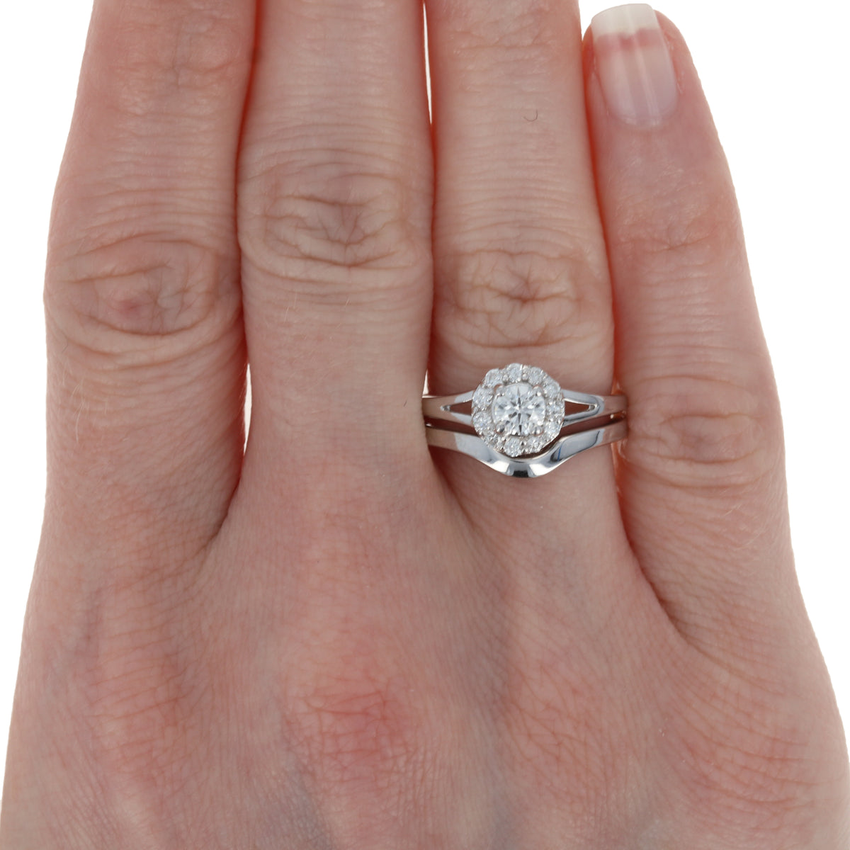 .57ctw Diamond Halo Engagement Ring & Wedding Band White Gold