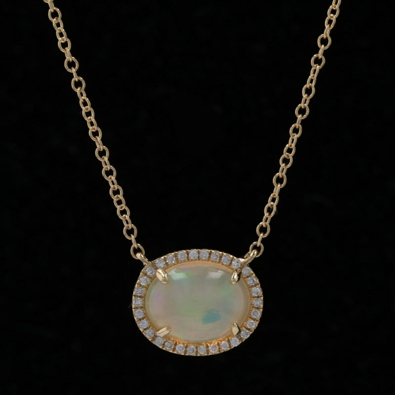 1.02ct Opal & Diamond Necklace Yellow Gold