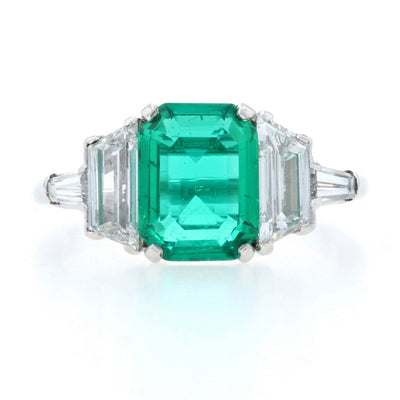 Platinum Colombian Emerald & Diamond Ring - AGL