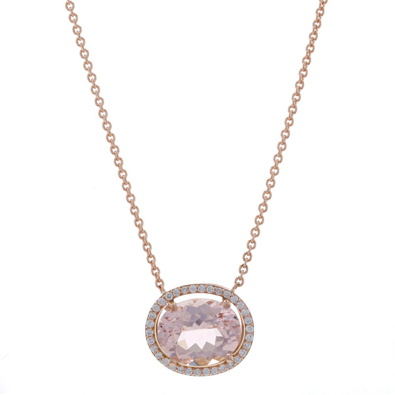 14k Rose Gold Diamond Halo Pendant - Featuring a 3.93ctw Pear Morganite -  Simone & Son | Huntington Beach, CA | 714-964-4012