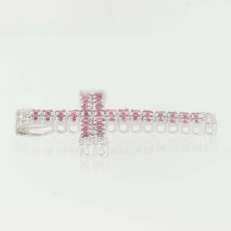 Pink Sapphire & Diamond Cross Pendant 2.16ctw