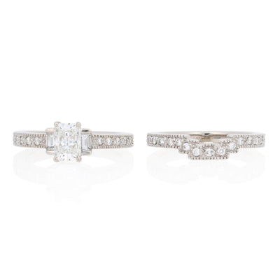 Radiant Cut Diamond Engagement Ring & Wedding Band GIA 1.31ctw