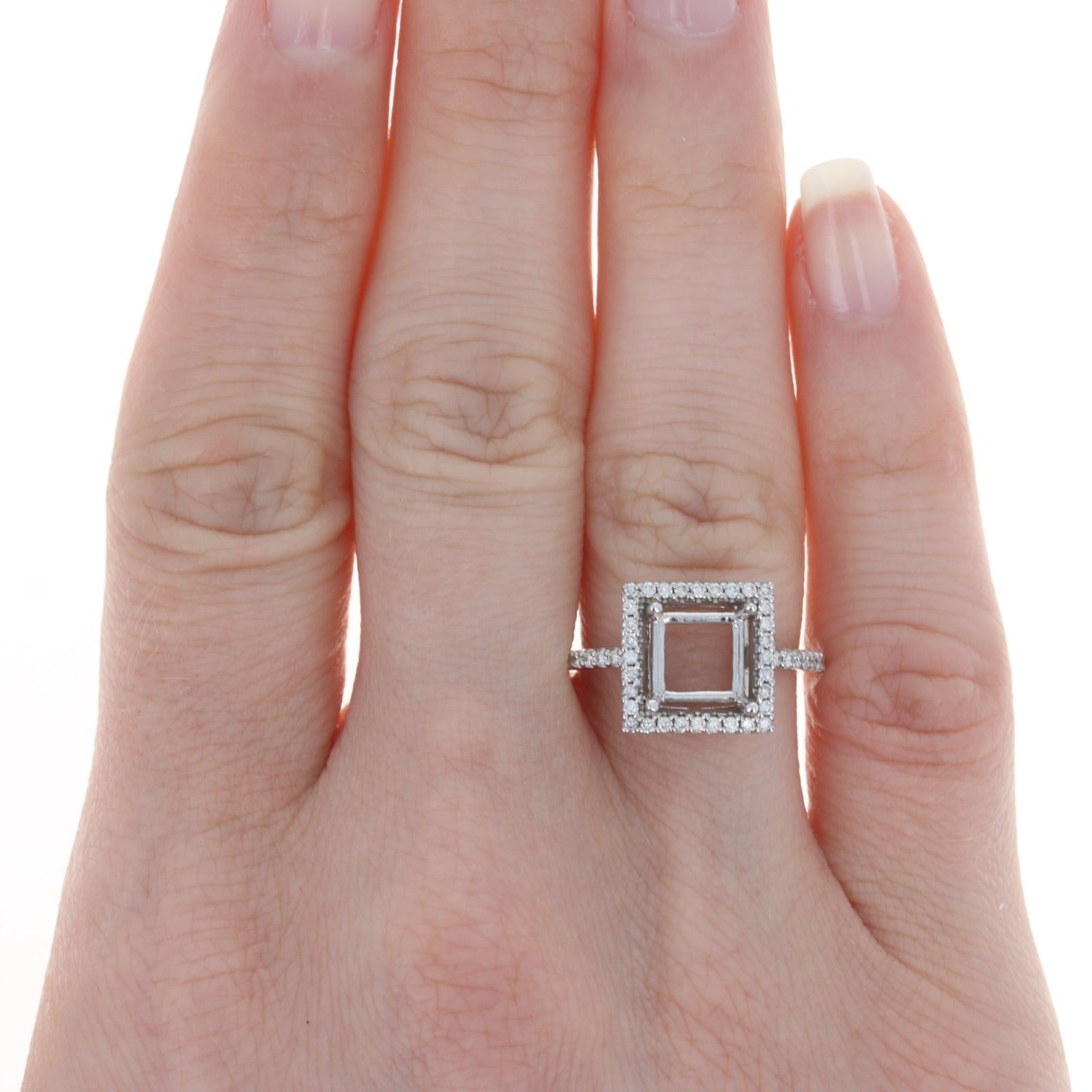 Semi-Mount Halo Ring White Gold