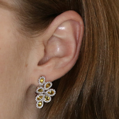 Pear Cut Yellow Sapphire & Diamond Earrings