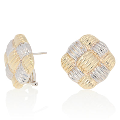 Ribbed Basket Weave Earrings Yellow Gold