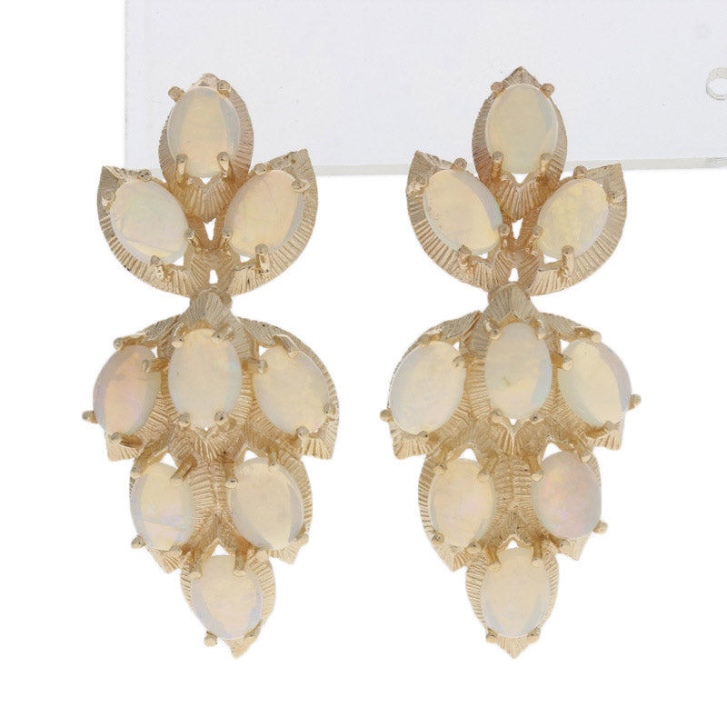 6.30ctw Opal Leaf Earrings Yellow Gold